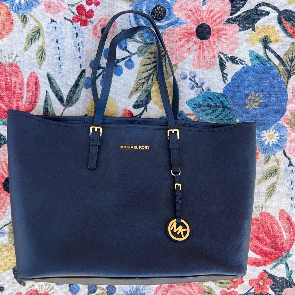 Michael Kors Dark Blue Tote with Gold Accents